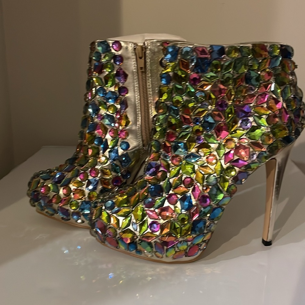 Ladies Gold Gemstone Covered Booties